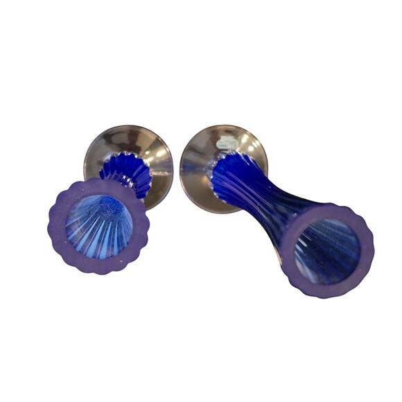 J.G. Durand Set of‎ 2 Leaded Crystal Double Cased Vases 12"/10" Cobalt Blue - Picture 3 of 9